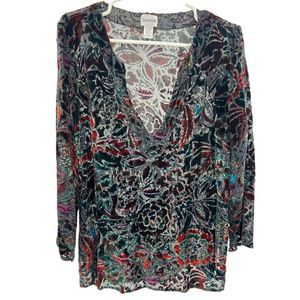 Chico’s size 1 small silk blend sheer tunic floral summer rayon popover